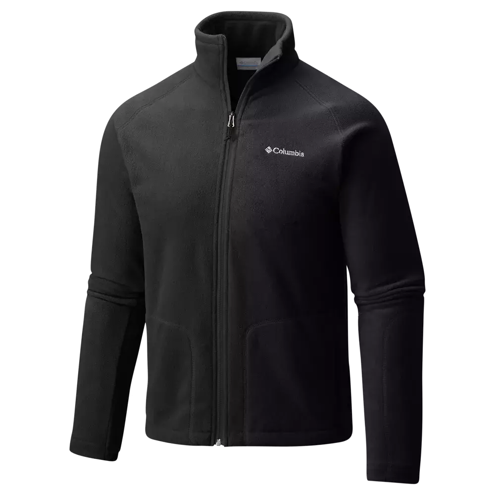 Sort Columbia fleecejakke med fuld lynlås og høj krave, designet til at holde på varmen uden at være tung. Jakken har sidelommer, diskret broderet Columbia-logo på brystet og rene, enkle syninger for et klassisk outdoor-look. Blødt fleecemateriale gør den behagelig mod huden og perfekt som mellemlag på kølige dage eller til afslappet hverdag samt let vandring og fritidsbrug.