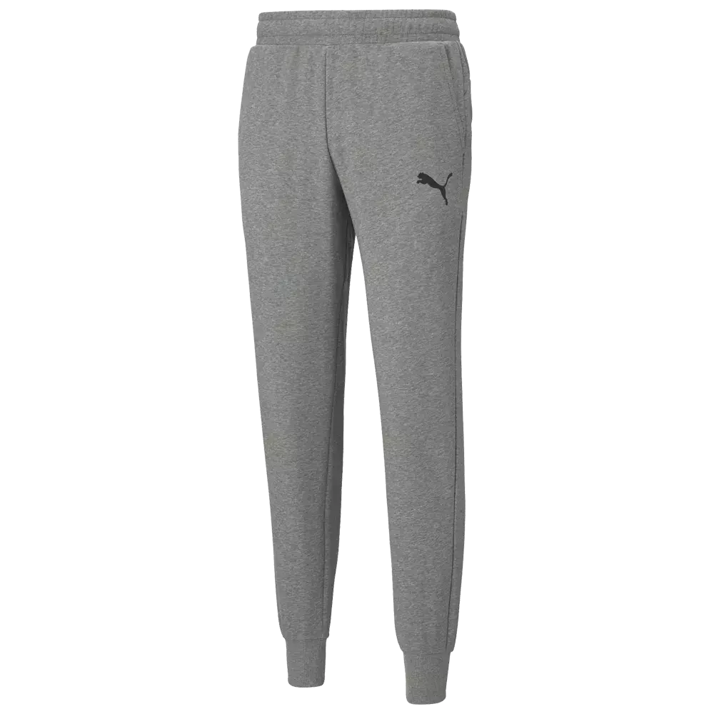 Grå joggingsbukser fra Puma med enkelt og moderne snit. Bukserne har elastisk linning, sidelommer og ribkant ved anklerne for en tætsiddende pasform. Materialet virker blødt og bør give god komfort til både træning og afslapning. Diskret Puma-logo i sort på låret giver et sporty touch uden at dominere. Et praktisk og stilrent valg til hverdag og fritid.
