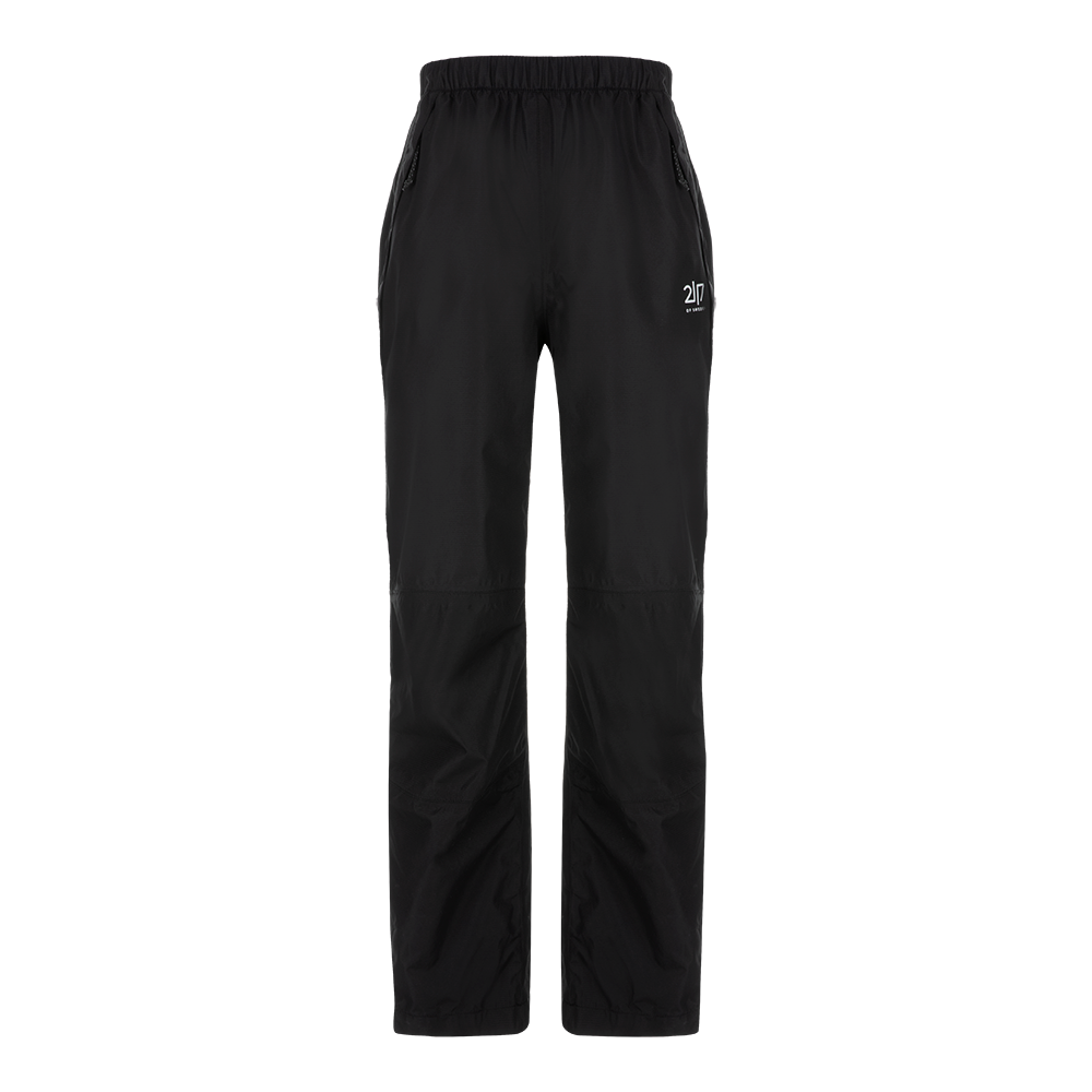 Enkle, sorte træningsbukser med elastisk talje og lige ben. Bukserne har lynlåslommer i siderne og et lille, diskret logo på højre lår. Materialet virker let og teknisk — ideelt til udendørs træning eller regnvejr — med en glat overflade og syninger ved knæene for bedre bevægelse. Stilrene og funktionelle bukser, der kombinerer komfort med et minimalistisk design.