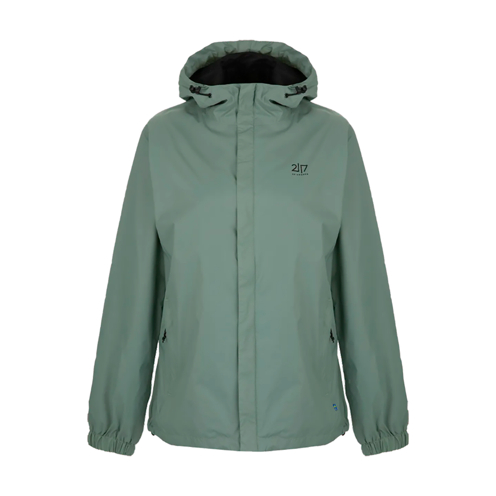 Lysegrøn, vandtæt jakke med hætte og justerbare snore, fremstår enkel og funktionel. Den har skjult lynlås med overliggende klap, to sidelommer med lynlås og elastiske ærmeender for tæt pasform. Et diskret logo pryder brystet, og jakken har en let, mat overflade – ideel til regn og blæsende vejr. Stilren, praktisk og velegnet til aktivt friluftsliv eller hverdag.