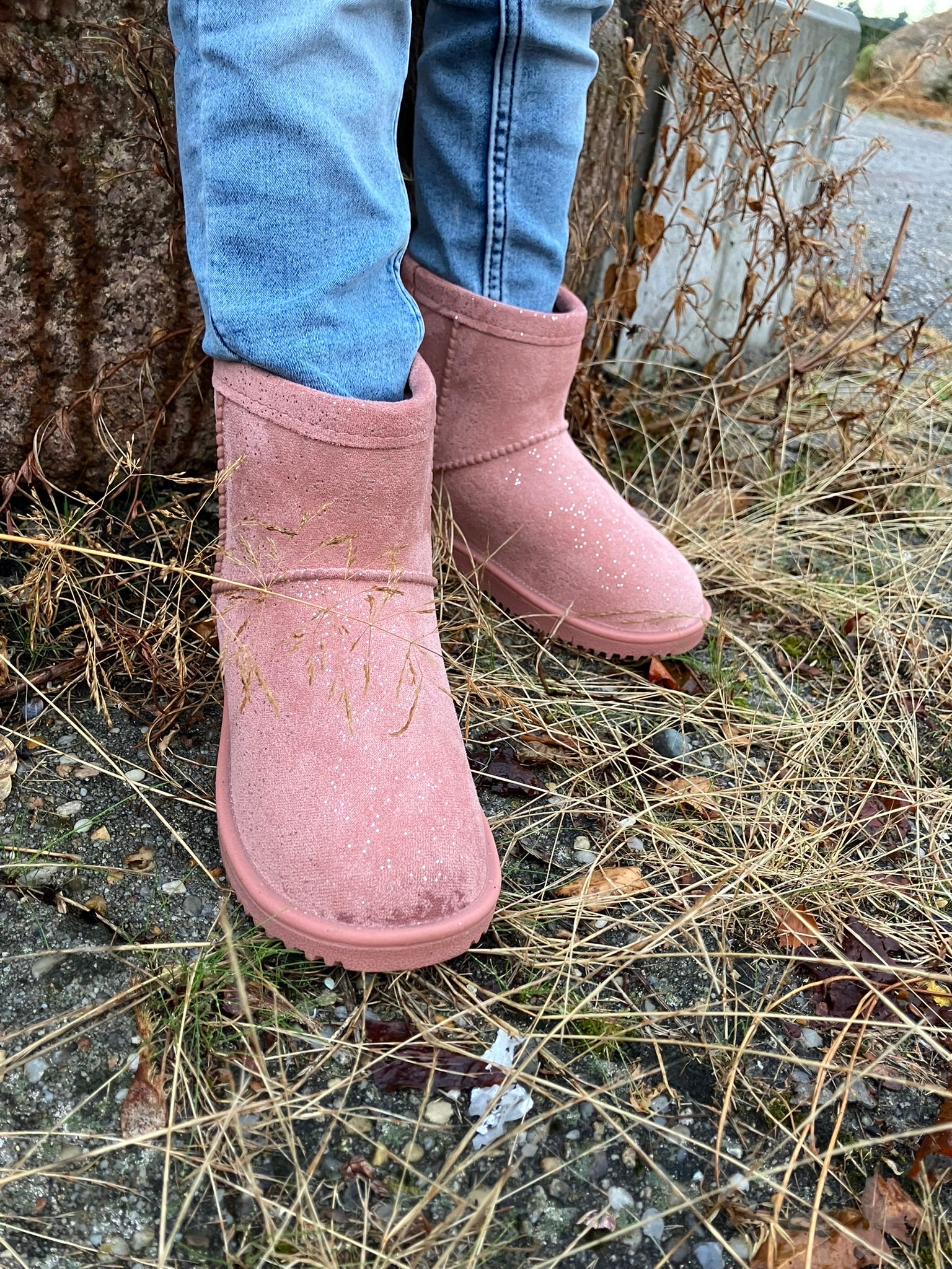 Lyserøde bamsestøvler med glimmer