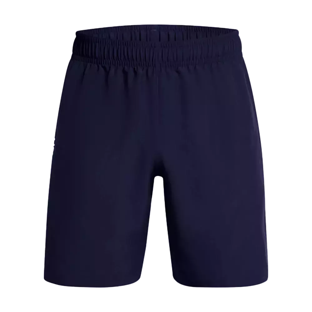Et par enkle, mørkeblå træningsshorts med elastisk talje og lige snit. Shortsen har en kort længde, glat overflade og minimalistisk design uden synlige logoer eller mønstre. Det lette og åndbare materiale ser ud til at være ideelt til løb, fitness eller afslappet hverdag. Den neutrale farve gør det nemt at kombinere med forskellige t-shirts og sneakers, og den elastiske linning sikrer komfort og bevægelsesfrihed.
