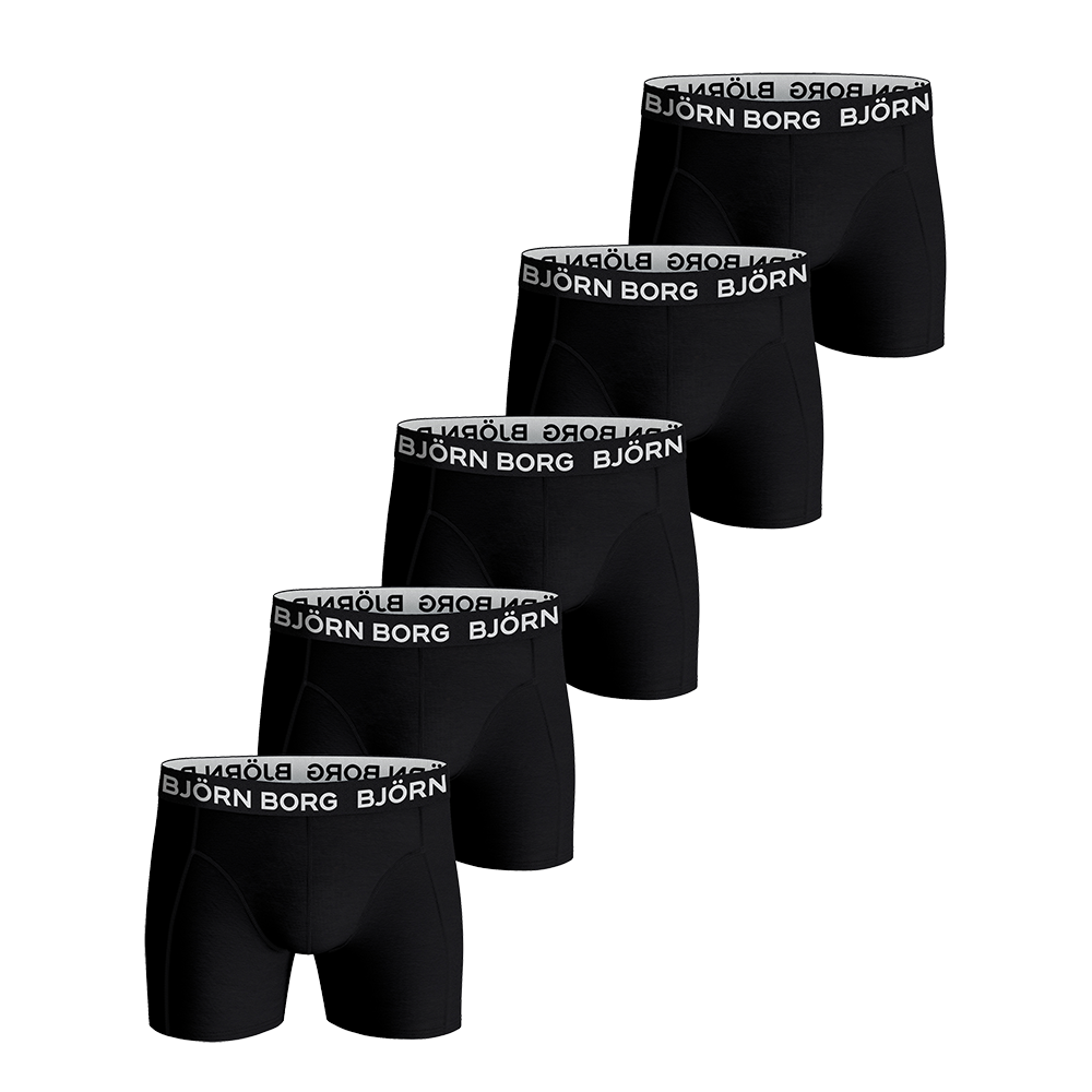 Et fem-pack sorte boxerbriefs fra Björn Borg, præsenteret i en stilren, ensfarvet serie med synligt elastikbånd med logo. Hvert par har en tætsiddende, moderne pasform og en enkel konstruktion uden mønster. Designet signalerer hverdagskomfort og diskret elegance, velegnet til både sport og fritid. Farven og logoet giver et minimalistisk, tidløst look, som er nemt at kombinere med øvrigt tøj.