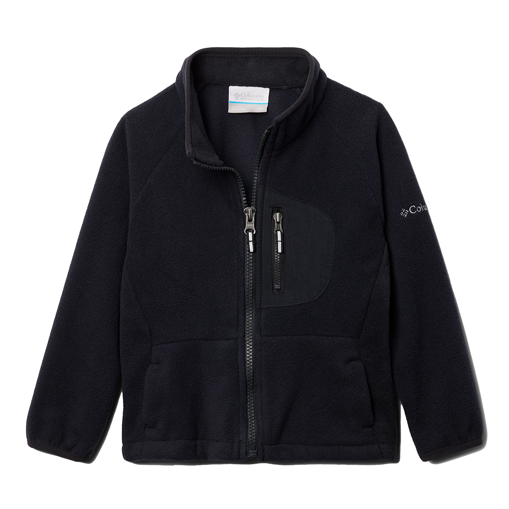 sort fleecejakke fra Columbia med fuld lynlås og høj krave, designet til kølige dage. Jakken har to sidelommer og en lille brystlomme med lynlås samt diskret logo på ærmet. Materialet er blød, varm fleece med enkel, funktionel pasform — velegnet til hverdag og udendørsaktiviteter. Enkel stil, praktiske detaljer og robust lynlås gør den både komfortabel og holdbar.