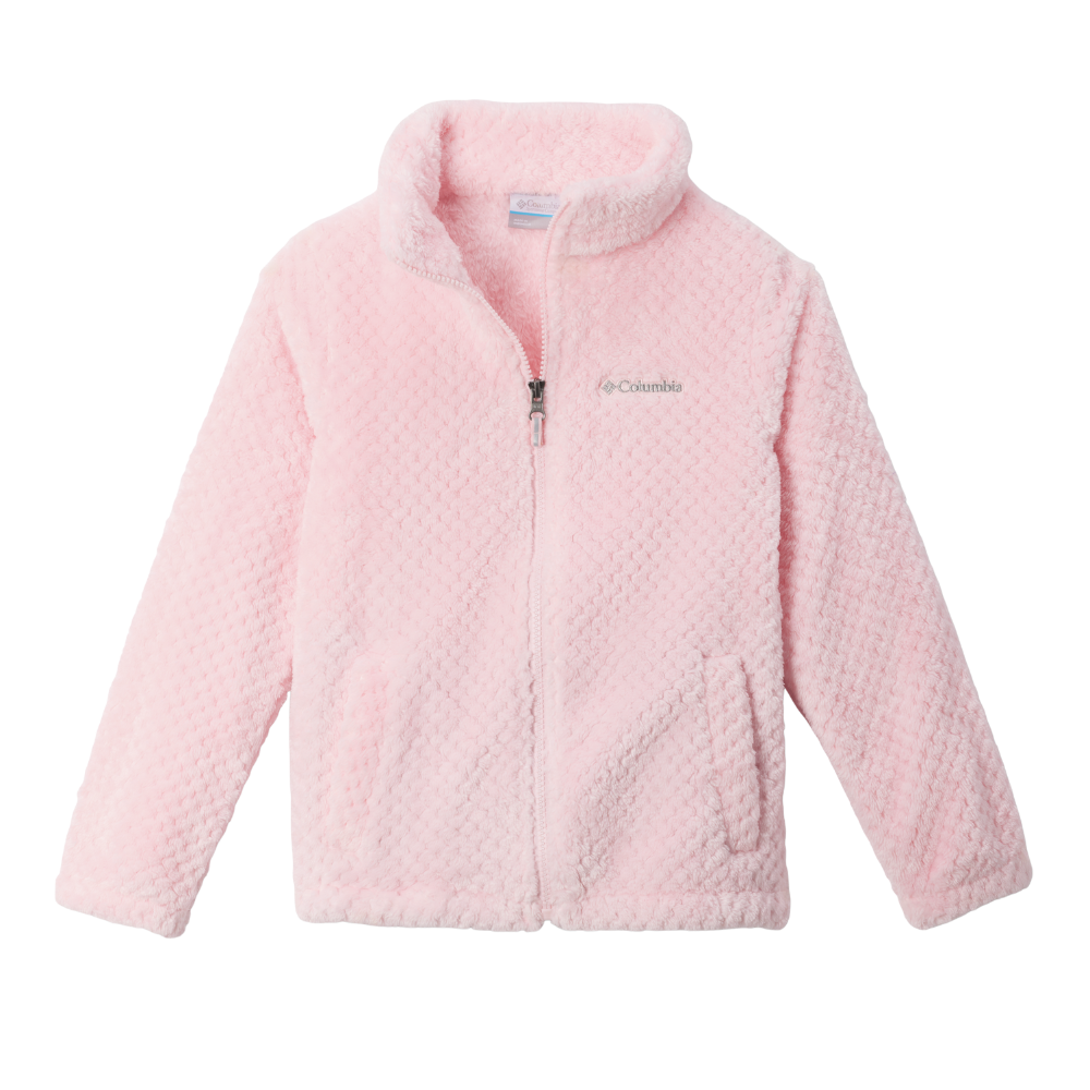 Lyserød fleecejakke i blødt, strukturstrikket materiale med høj krave og gennemgående lynlås. Jakken har lange ærmer, to diskrete sidelommer og en rummelig pasform, der giver varme og komfort. Den plysagtige overflade virker både hyggelig og stilren, perfekt til kølige dage eller som lag-på-lag. Et enkelt, diskret Columbia-logomærke på brystet afslutter det minimalistiske udtryk.