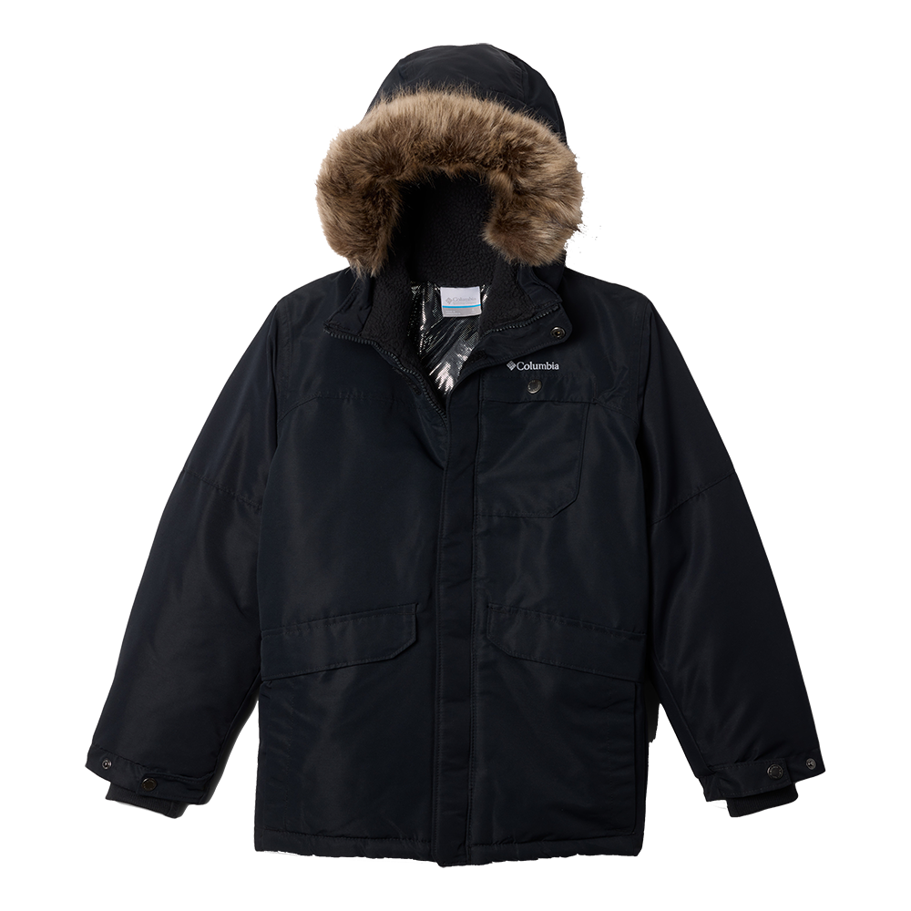 Den mørke vinterjakke fra Columbia er en robust, vatteret parka med lang pasform og en varm, pelsbekant hætte. Den har praktiske frontlommer, en todelt lukning med lynlås og knappelukning samt justerbare ærmekanter for ekstra beskyttelse mod vind og kulde. Inderværket er blødt og isolerende, hvilket gør jakken ideel til frostvejr og daglig brug i vintermånederne.