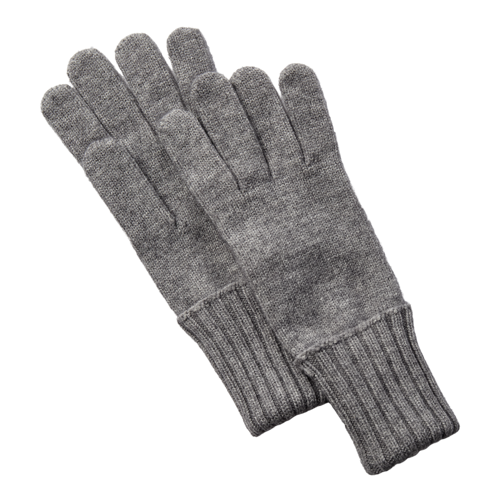 Et par grå, strikkede handsker ligger overlappende på en hvid baggrund. Materialet ser blødt og varmt ud med en tæt, ensartet strik og ribkant ved håndleddet for god pasform. Den enkle, tidløse udformning og neutrale farve gør dem velegnede til både hverdag og vinterture, og de signalerer komfort og funktionalitet uden unødvendige detaljer.