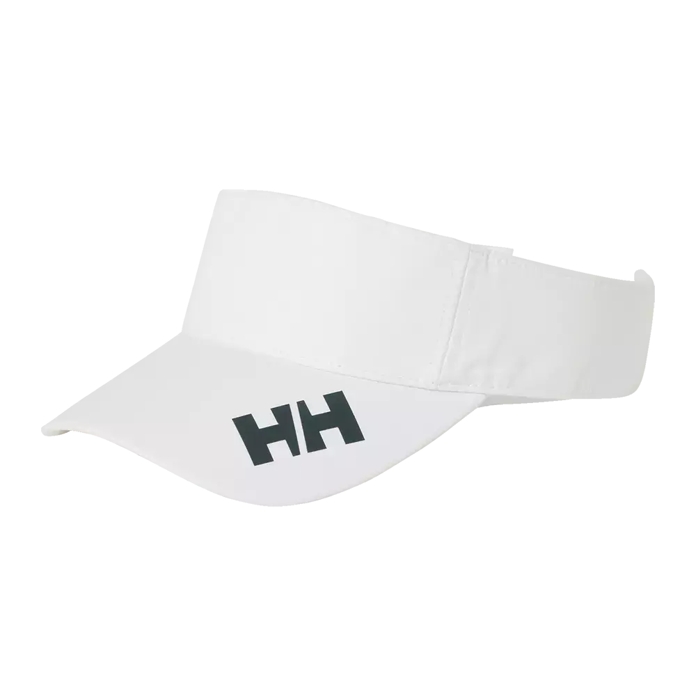 Et enkelt, hvidt visir med buet skygge og et markant "HH"-logo på skyggen. Visiret har en bred, polstret pandebåndsdel og synlige sømme, der giver et sporty, minimalistisk udtryk. Materialet virker let og åndbart, velegnet til udendørs aktiviteter som golf, løb eller sejlsport. Den neutrale farve gør det nemt at kombinere med forskellige sports- og fritidsoutfits.