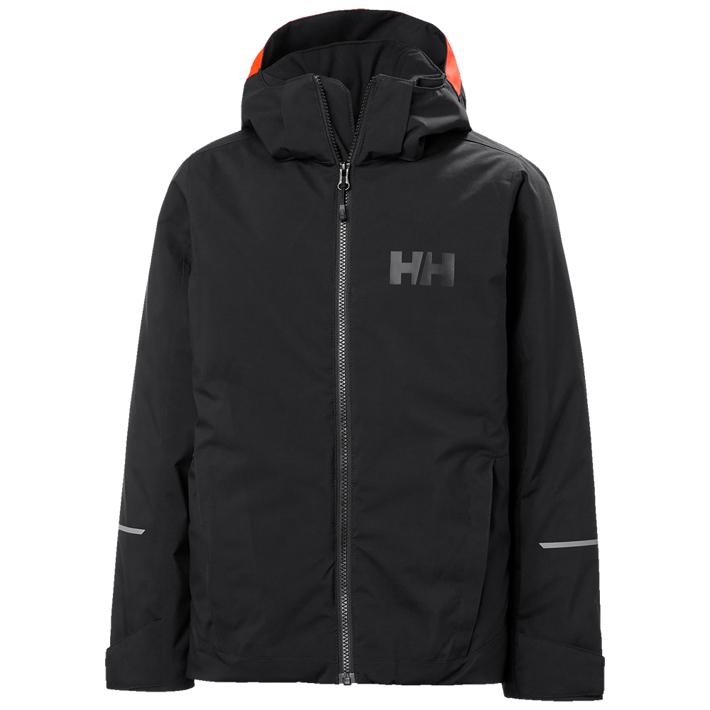 Sort, funktionel hættejakke med enkelt og moderne design. Jakken har en kraftig midterlynlås, diskret HH-logo på brystet og to sidelommer. Indersiden af hætten har en orange kontrast, mens reflekterende detaljer på ærmerne øger synligheden i mørke. Materialet virker vejrbestandigt og robust, ideelt til regnfulde og blæsende dage. Enkel pasform gør den nem at kombinere med både hverdag og friluftsliv.