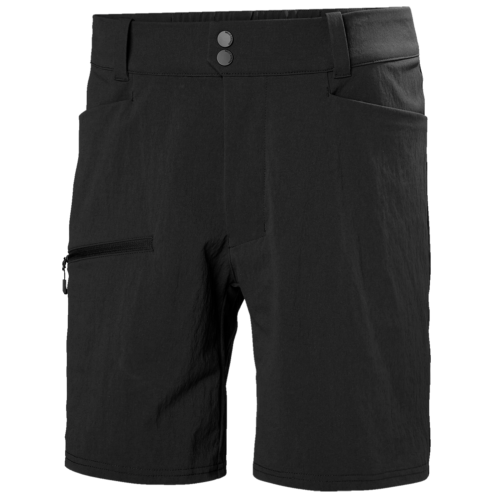 Disse sorte, tekniske shorts har et enkelt og funktionelt design med to-knaps lukning, bæltestropper og forlommer. Materialet virker let, holdbart og hurtigtørrende, velegnet til udendørs aktiviteter. En lynlåslomme på låret giver sikker opbevaring af småting. Passformen er lige og komfortabel med knælængde snit, hvilket gør dem ideelle til vandreture, cykling eller hverdagens aktive bevægelser.