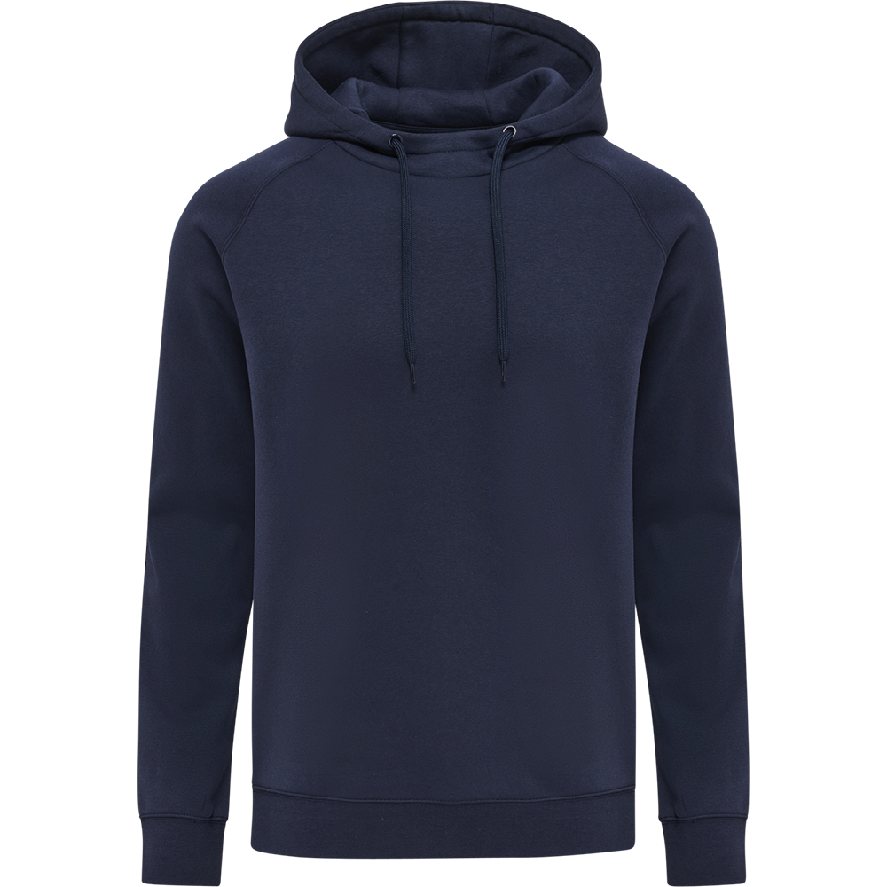 En tidløs marineblå hættetrøje i blødt bomuldsfleece med enkelt og minimalistisk design. Den har en rummelig hætte med snører, raglanærmer for god bevægelsesfrihed og ribkanter ved ærmer og talje, som holder formen. Stilren og alsidig, egnet til afslappede hverdagslooks eller lag-på-lag om efteråret. Ingen synlige lommer eller logo gør den velegnet til personlig tilpasning eller tryk.