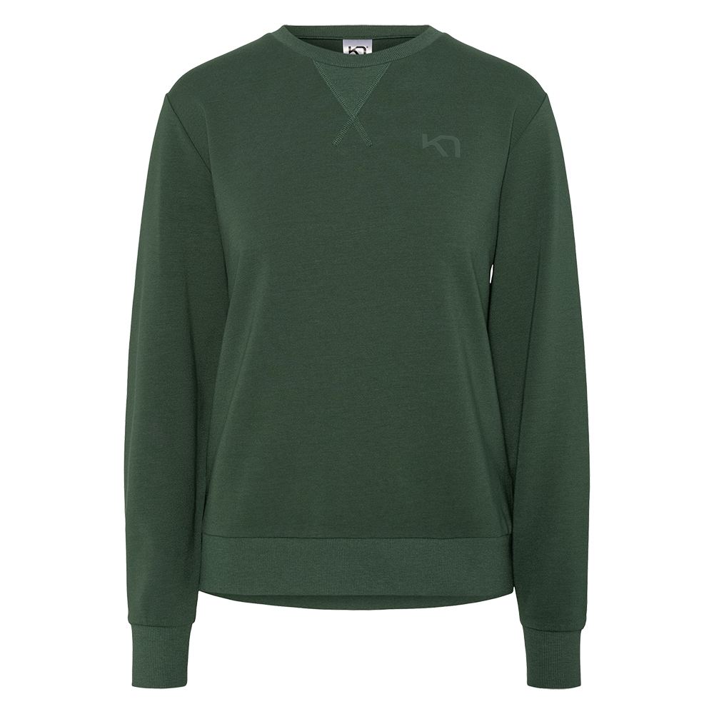 En enkel, mørkegrøn sweatshirt i klassisk snit med rund hals og let forstærkning ved brystet. Materialet virker blødt og mellemtykt, med ribstrikkede ærmekanter og linning for en behagelig pasform. Den minimalistiske logo-detalje på venstre bryst og diskrete syninger giver et stilrent, sporty udtryk. Velegnet til hverdagsbrug, lag-på-lag eller afslappet træning. Perfekt til efterår og vinter, kombineres nemt med jeans eller joggers.