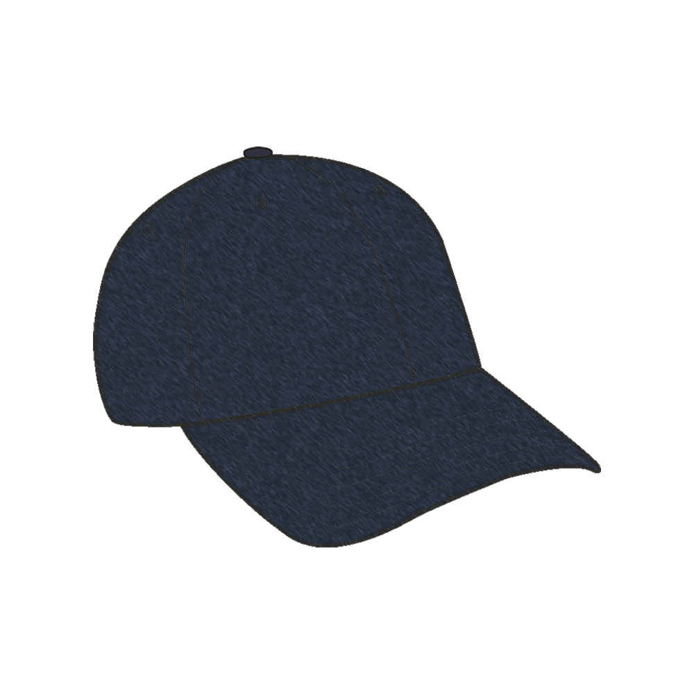 Et mørkeblåt, klassisk baseballkasket i enkel og stilren udformning. Kasketten har seks paneler, synlige syninger og små ventilationsøje i hver sektion samt en buet skygge med dekorative stikninger. Stoffet virker struktureret, som denim eller kraftig bomuld, hvilket giver et robust og afslappet udtryk. Den alsidige kasket passer til hverdagsbrug, sport eller udendørs aktiviteter og komplimenterer både casual og sporty outfits.