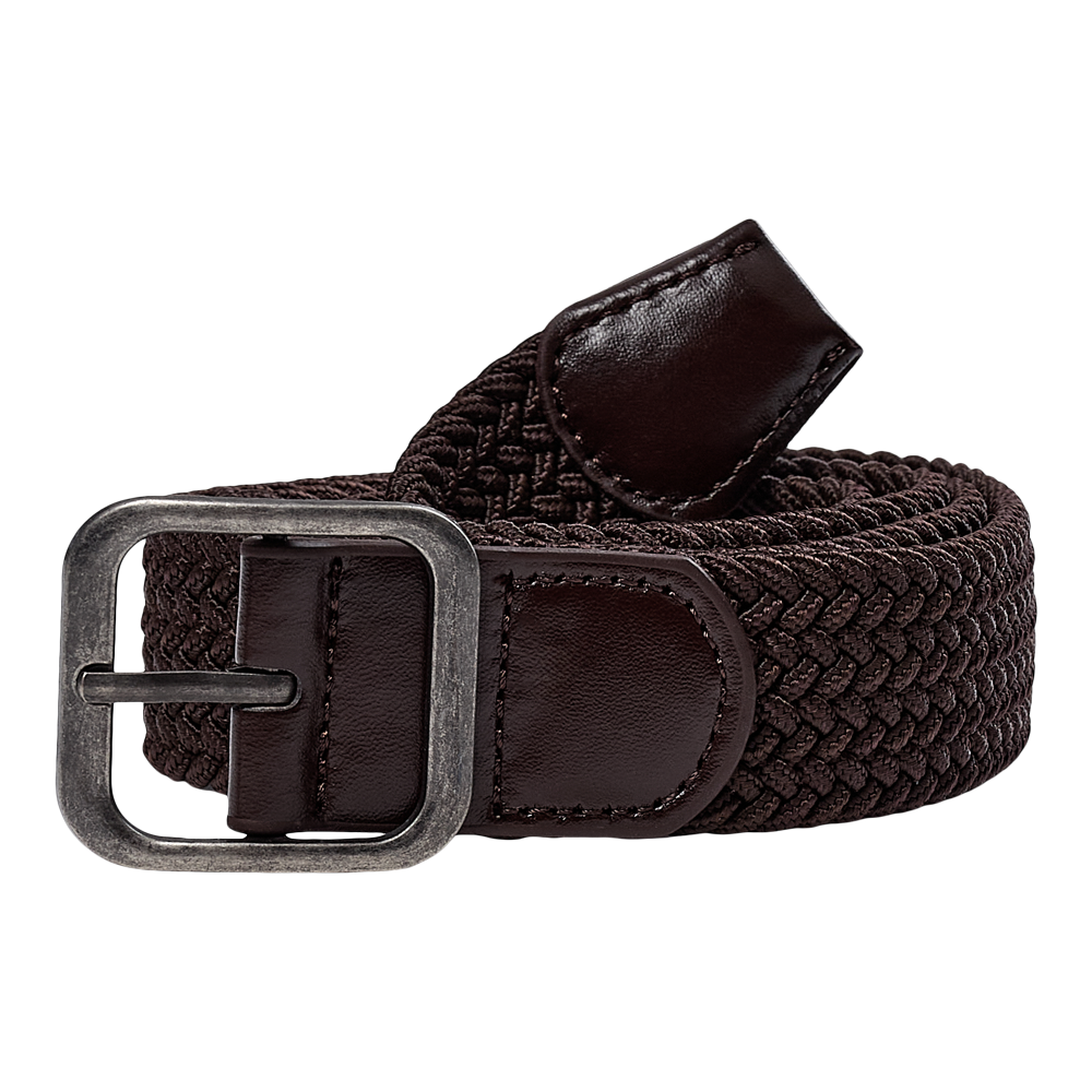 Et flettet, mørkebrunt bælte rullet sammen med solide læderforstærkninger ved enderne og et mat, sølvfarvet spænde. Den tætte fletning skaber en fin struktur og fleksibilitet, mens læderdetaljerne giver holdbarhed og et klassisk udtryk. Bæltet fremstår stilrent og alsidigt, velegnet til både afslappede og lidt mere formelle outfits. Farven er varm og dyb, hvilket gør det nemt at kombinere med jeans, chinos eller en blazer.