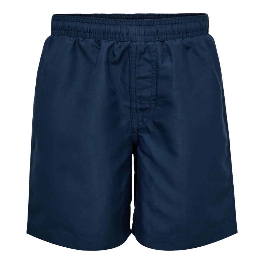 Mørkeblå shorts med elastisk linning og klassisk, løs pasform. Stoffet virker let og behageligt, med subtile syninger foran som antyder en traditionel gylp. Nederste kant er lige og afsluttet med enkel stikning. Farven er ensartet dyb navy, hvilket giver et tidløst og alsidigt udtryk. Perfekte som afslappet hverdags- og hjemmebeklædning på varme dage.