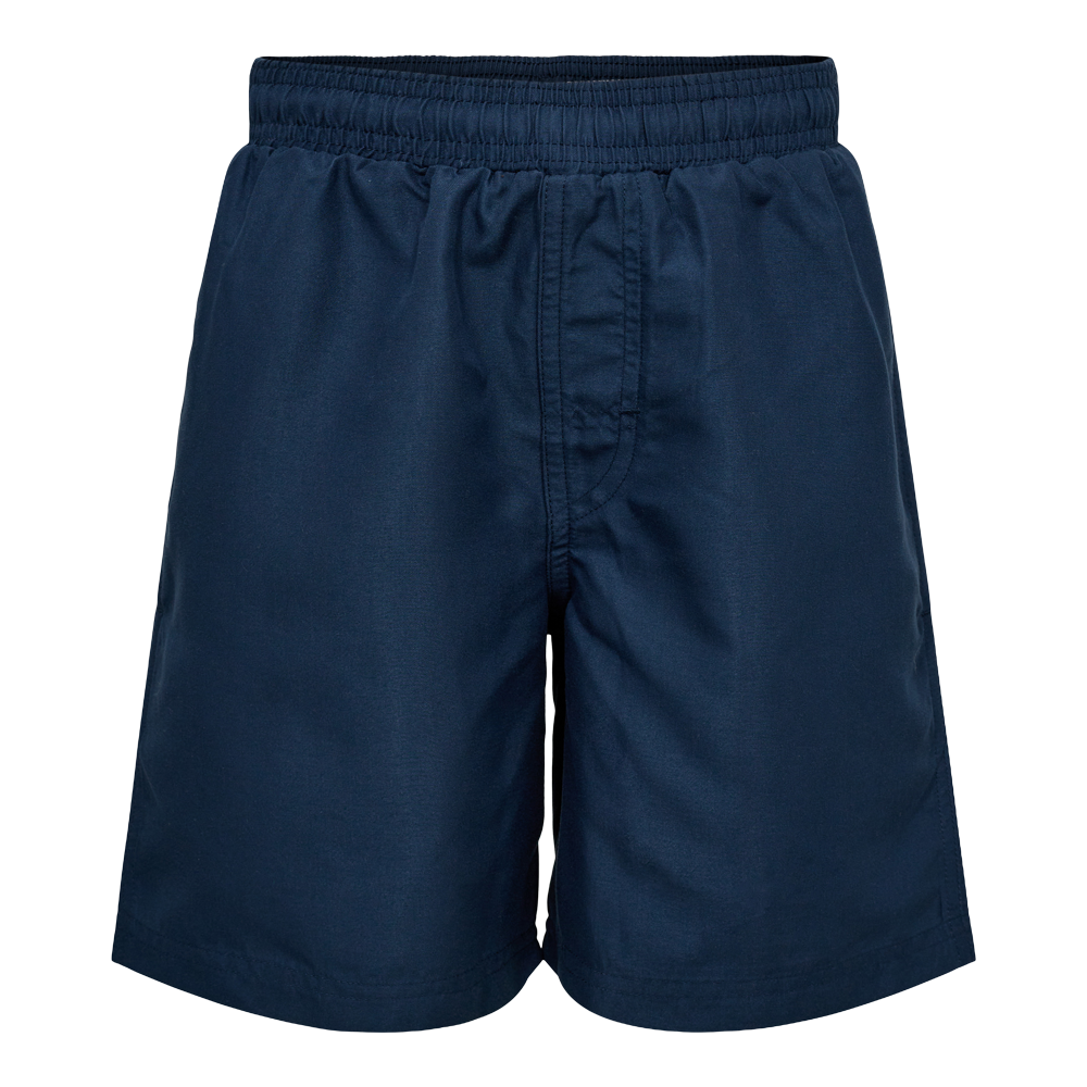 Et par klassiske navyblå shorts med elastisk talje og enkelt, funktionelt snit. Stoffet ser let og åndbart ud, med en diskret syning ved skridtet for ekstra hold. Designet er minimalistisk uden lommer eller dekorationer, hvilket giver et rent og tidløst udtryk. Shortsene virker behagelige til afslapning, hverdagsbrug eller let træning og passer til enkle, komfortorienterede outfits.
