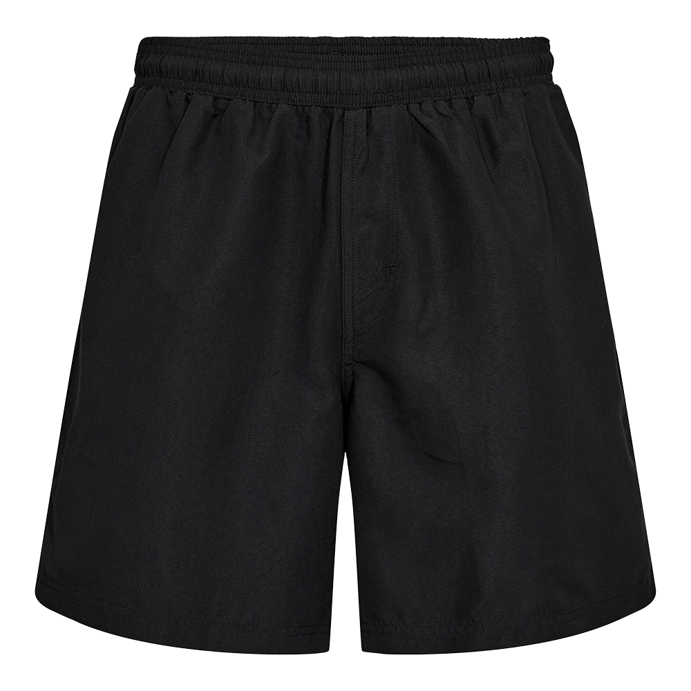 Et par enkle, sorte shorts med elastisk talje og afslappet pasform. Stoffet fremstår matte og holdbart, med en lige benåbning og diskret syning langs midten. Designet er minimalistisk uden logo eller mønster, hvilket gør dem alsidige til både træning og hverdag. Shortsene virker komfortable, er lette at vedligeholde og har en klassisk, tidløs stil.