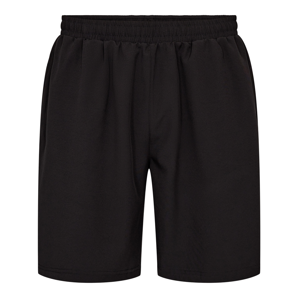 Et par sorte, enkelt designede shorts med elastik i taljen og løstsiddende pasform. Materialet ser blødt og let ud, ideelt til både træning og afslapning. De har en enkel, minimalistisk stil uden synlige logoer, hvilket gør dem nemme at kombinere med forskellige overdele. Længden når til midt på låret og giver god bevægelsesfrihed til hverdagens aktiviteter.