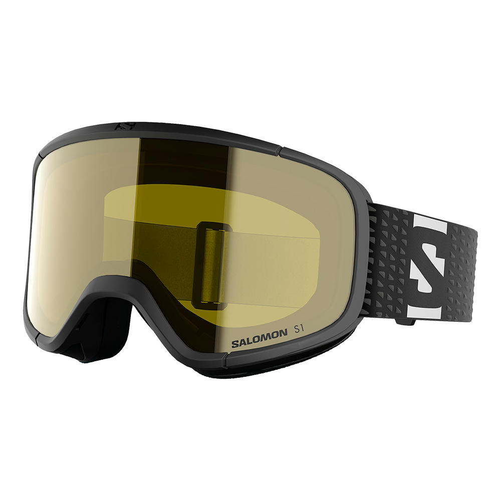 Disse Salomon S1 skibriller har en moderne, sort ramme og en stor, gylden-gul linse, der giver øget kontrast i fladlys. Den brede linse sikrer et stort synsfelt, mens den justerbare, mønstrede rem med logo giver stabil pasform over hjelmen. Indvendig kantning med blød skumkant lover komfort og tætning mod vind og sne, hvilket gør dem velegnede til skiløb og snowboard.