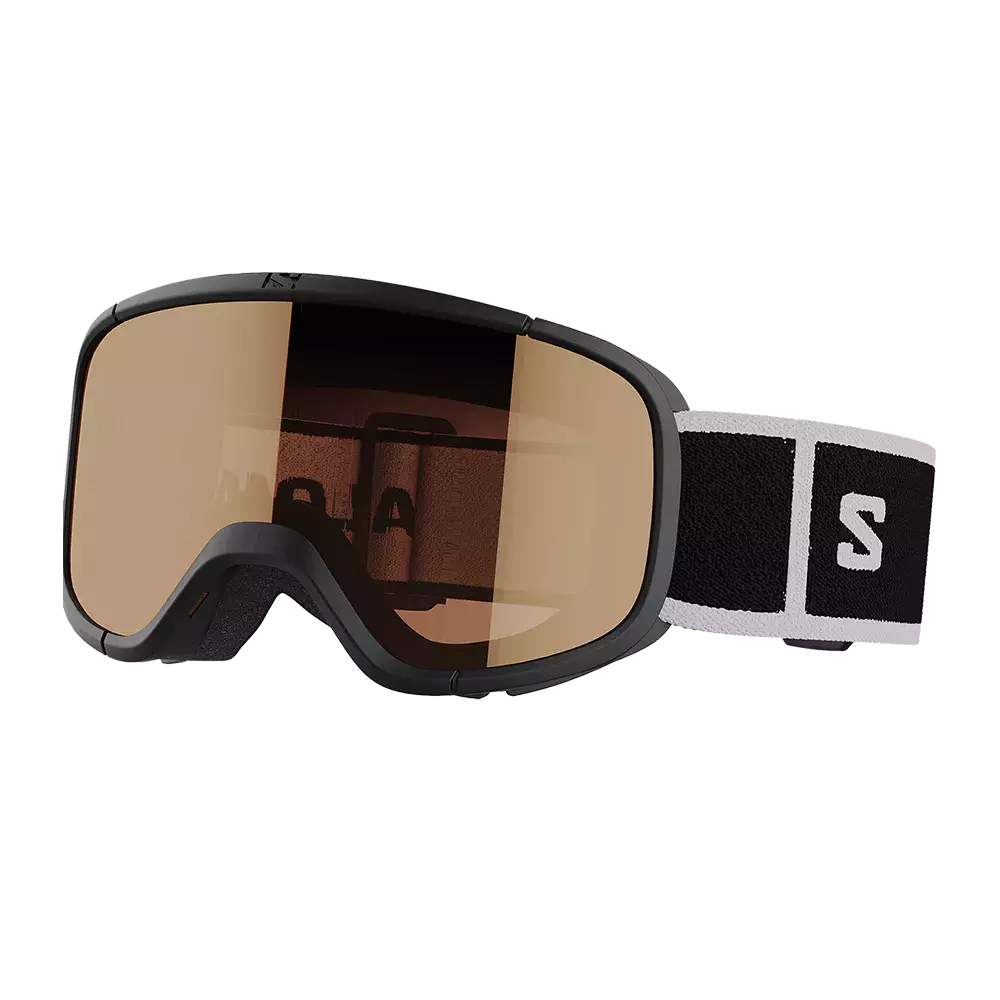 hvidt rem med et stort "S"-logo sikrer god pasform omkring hjelmen. Skummetætning ved næsen og indvendig polstring giver komfort og beskytter mod kulde og vind. Moderne form og anti-dug belægning gør dem velegnede til skiløb eller snowboarding i varierende lysforhold.