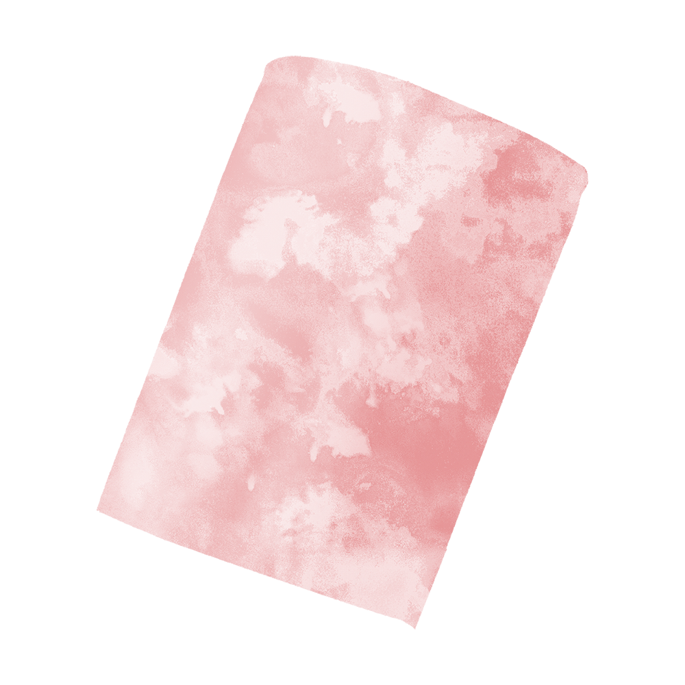 Billedet viser en skråtstillet, rektangulær form med bløde, akvarel-lignende nuancer i rosa og lyserødt. Overfladen minder om skyer eller marmoreret tekstur med varierende lys og mørke områder, der skaber dybde og bevægelse. Den minimalistiske komposition på hvid baggrund giver et let, drømmende og dekorativt udtryk, egnet til grafik, mønster eller baggrundselementer.