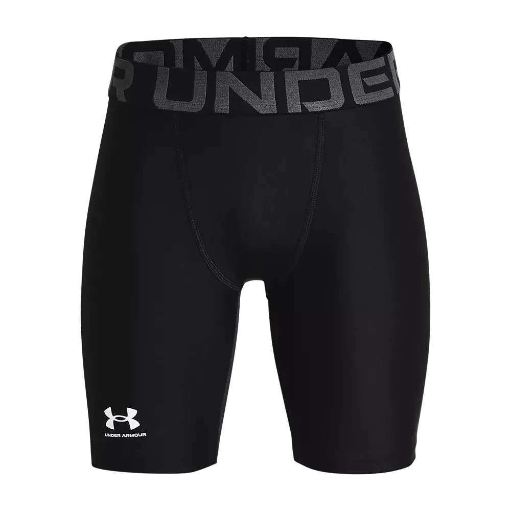 shorts fra Under Armour med tætsiddende pasform og knælængde. Elastisk taljebånd med stort, ton-i-ton brandtryk sikrer støtte, mens glat, strækbart materiale giver bevægelsesfrihed og svedtransport under træning. Flade sømme og diskret logo ved låret understreger sporty design. Materialet tørrer hurtigt for øget komfort.