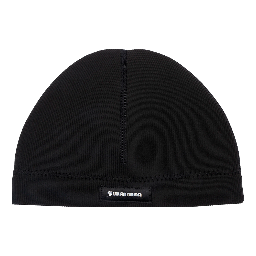 Et simpelt, sort hue lavet af ribbet materiale, med tætte, fine sømme og en synlig midtersøm, der giver en rund, tæt pasform. Huen har en kort, opbukket kant med kraftige zigzag-stikninger og et lille, diskret mærkelabel foran. Designet er minimalistisk og unisex, velegnet til både hverdag og udendørs aktiviteter på kolde dage, hvor varme og enkel stil prioriteres.