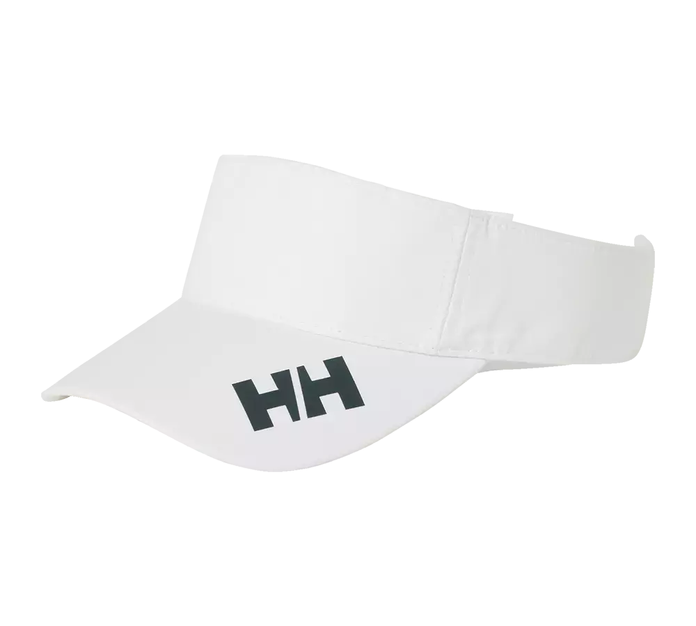 Et enkelt, hvidt visir med buet skygge og et markant "HH"-logo på skyggen. Visiret har en bred, polstret pandebåndsdel og synlige sømme, der giver et sporty, minimalistisk udtryk. Materialet virker let og åndbart, velegnet til udendørs aktiviteter som golf, løb eller sejlsport. Den neutrale farve gør det nemt at kombinere med forskellige sports- og fritidsoutfits.