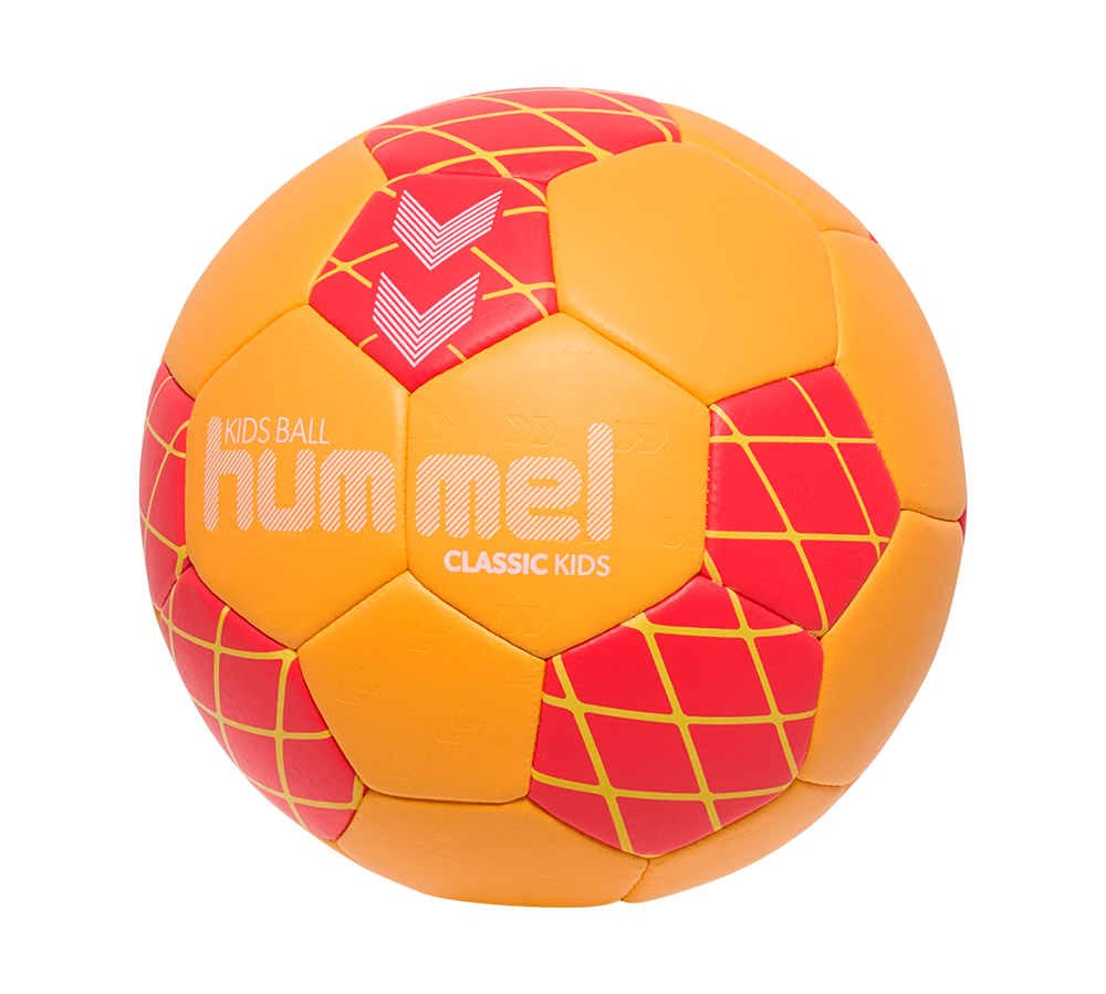 Denne farverige børnebold er i skarpe orange og røde nuancer med gule diamantmønstre og Hummel-logoet tydeligt trykt foran. Bolden virker blød og let, ideel til leg, indendørs træning eller begyndere i håndbold og fodbold. Det klassiske, robuste design og klare farver gør den nem at se og sjov at bruge for små spillere, samtidig med at den formidler kvalitet og holdbarhed.