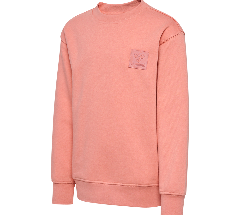 En enkel, blød sweatshirt i sart ferskenfarvet nuance med rund hals og lange ærmer. Modellen har ribkant ved ærmer og talje samt en diskret, ton-i-ton logo-patch på venstre bryst. Stoffet virker kraftigt og børstet indvendigt, hvilket giver varme og komfort. Designet er minimalistisk og tidløst, velegnet til afslappet hverdag og let layering i køligere vejr.