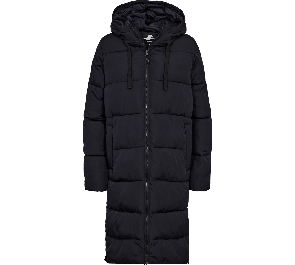 Nanok Puffer Parka 25, W - Dame Vinterjakke fra Nanok er en elegant og funktionel overtøjsoption for vinteren. Denne lange parka er designet med tanke på varme og komfort, udstyret med en dyb hue samt ribkantede ærmer til at holde kulden ude. Jakken præsenterer sig i en klassisk sort farve, hvilket gør den til et stilfuldt valg til enhver vintergarderobe. Dens fyldige polstring sikrer, at du forbliver varm, selv i de koldeste måneder.
