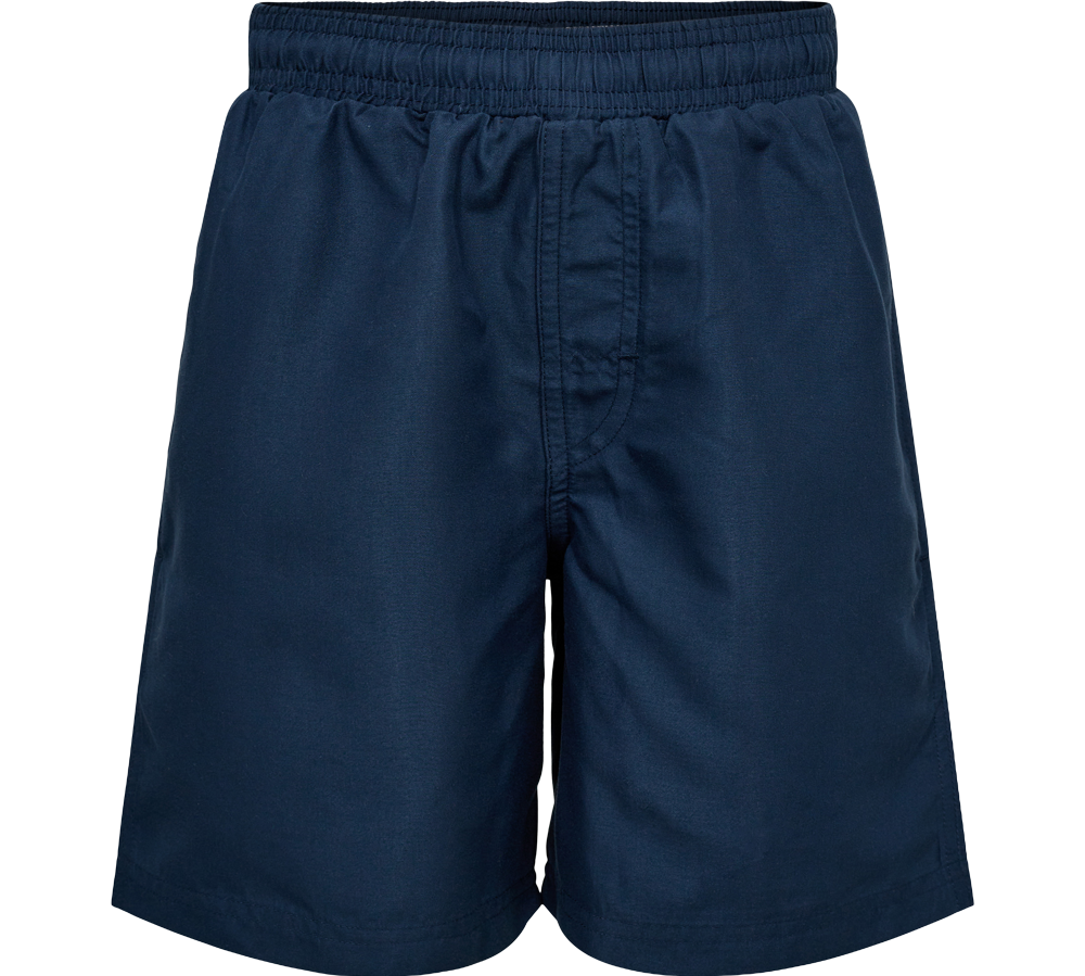 Et par klassiske navyblå shorts med elastisk talje og enkelt, funktionelt snit. Stoffet ser let og åndbart ud, med en diskret syning ved skridtet for ekstra hold. Designet er minimalistisk uden lommer eller dekorationer, hvilket giver et rent og tidløst udtryk. Shortsene virker behagelige til afslapning, hverdagsbrug eller let træning og passer til enkle, komfortorienterede outfits.