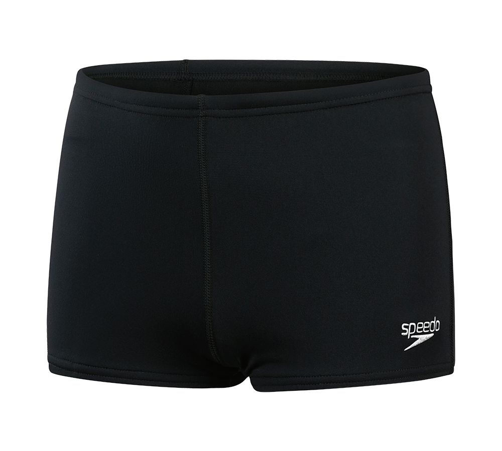 shorts i klassisk Speedo-design. Det enkle snit sidder lavt på hoften med flade syninger og elastisk linning. Materialet virker glat og elastisk, beregnet til svømning; et lille hvidt Speedo-logo pryder nederste højre side. Stilrene og funktionelle, velegnede til træning eller fritidsbrug i vand på grund af det tætsluttende, hydrodynamiske snit.