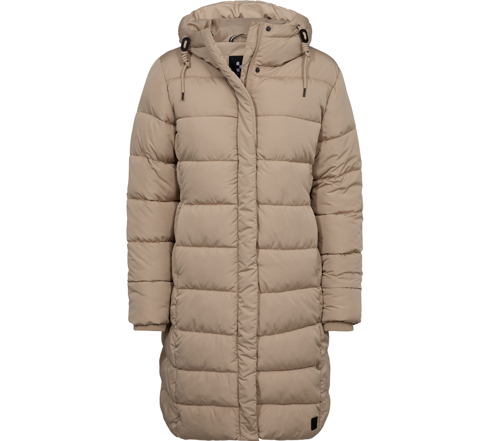 X-Trail Stockholm Coat, W - Dame Vinterjakke fra X-Trail, er en elegant og funktionel frakke designet til kølige dage. Denne knælange model har varmeisolerende for og er både vind- og vandafvisende takket være Bionic ECO® overfladebehandling. Frakken fremhæver en justerbar hætte og bløde ribmanchetter for øget komfort, og er udstyret med en praktisk 2-vejs lynlås og sidelommer med lynlås, ideel til sikker opbevaring. En perfekt kombination af stil og praktisk anvendelighed for vinterbrug.