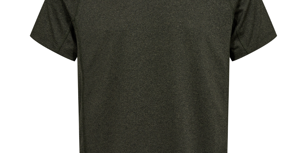 Mørkegrøn, teknisk T‑shirt i let, åndbart materiale med fin melange‑struktur. Kortærmet med rund hals og skrå skuldersøm, enkel pasform der passer til løb og outdoor‑aktiviteter. Diskrete mærker: 'X‑TRAIL' ved venstre skulder og lille ternet logo ved nederste kant. Funktionel og minimalistisk design, velegnet til træning, vandreture eller som hverdags‑sportswear. Lettvægtskomfort.